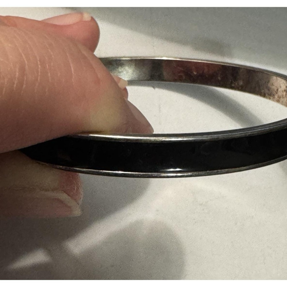 Monet Vintage Bangle Bracelet Silver Tone Black Enamel Slim Minimalist Signed